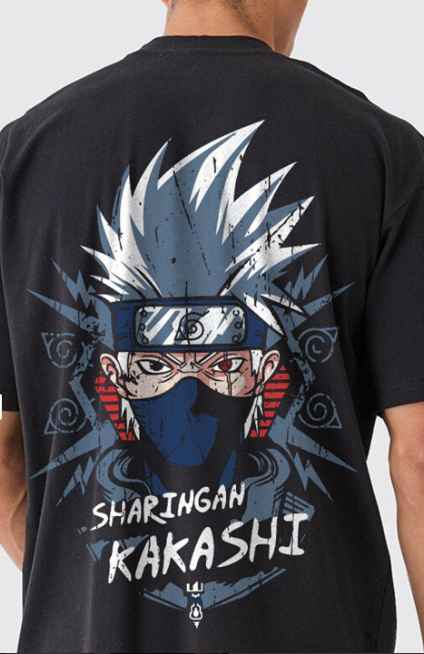 PRONK Sharingan Kakashi Printed Drop-Shoulder Sleeves Cotton Oversized T-Shirt