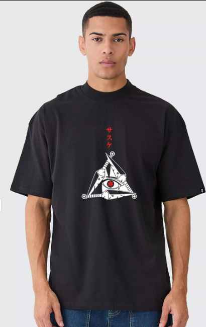 PRONK Sharingan Kakashi Printed Drop-Shoulder Sleeves Cotton Oversized T-Shirt