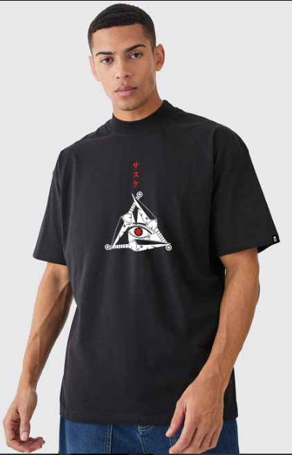 PRONK Sharingan Kakashi Printed Drop-Shoulder Sleeves Cotton Oversized T-Shirt