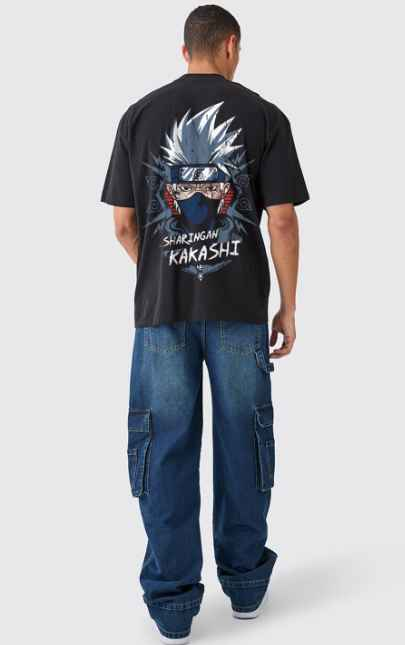 PRONK Sharingan Kakashi Printed Drop-Shoulder Sleeves Cotton Oversized T-Shirt
