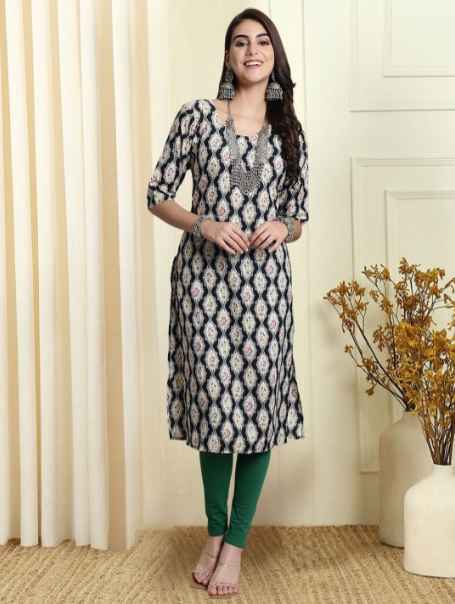 7Threads Ethnic Motifs Printed Round Neck Straight Shaped Kurta