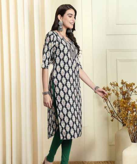 7Threads Ethnic Motifs Printed Round Neck Straight Shaped Kurta