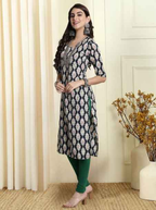 7Threads Ethnic Motifs Printed Round Neck Straight Shaped Kurta