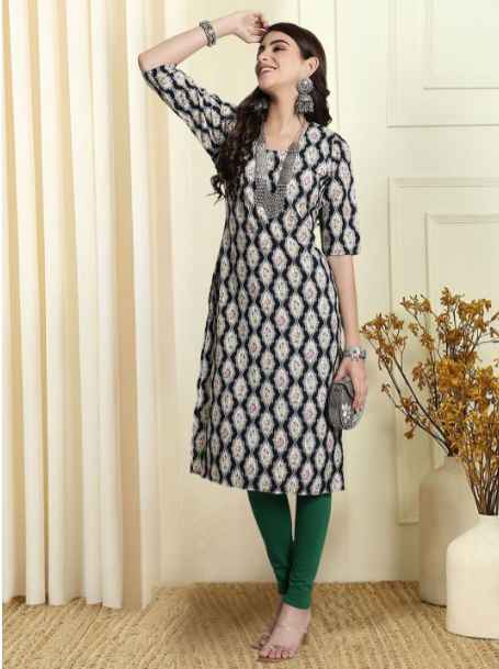 7Threads Ethnic Motifs Printed Round Neck Straight Shaped Kurta