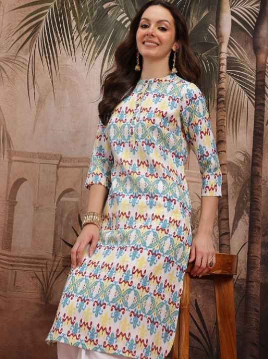 Sangria Ethnic Motifs Print Band Collar Kurta with Salwar