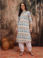 Sangria Ethnic Motifs Print Band Collar Kurta with Salwar