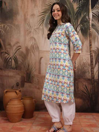 Sangria Ethnic Motifs Print Band Collar Kurta with Salwar