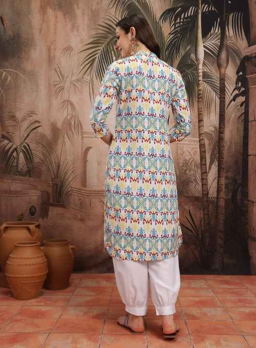 Sangria Ethnic Motifs Print Band Collar Kurta with Salwar