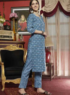 Sangria Floral Printed Straight Kurta with Trousers