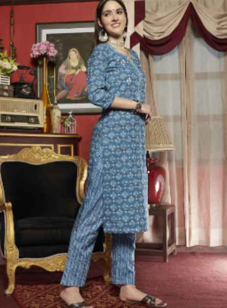 Sangria Floral Printed Straight Kurta with Trousers