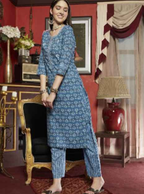 Sangria Floral Printed Straight Kurta with Trousers