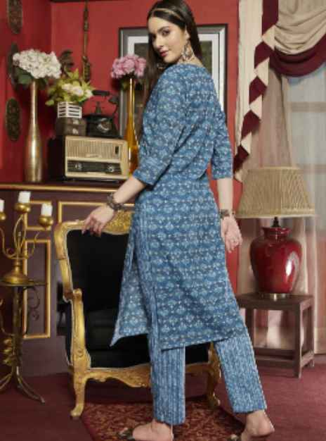 Sangria Floral Printed Straight Kurta with Trousers