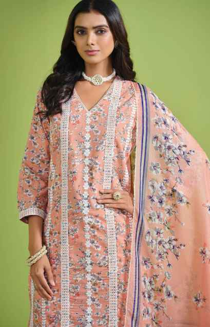 Sangria Floral Printed Pure Cotton Straight Kurta & Trousers With Dupatta