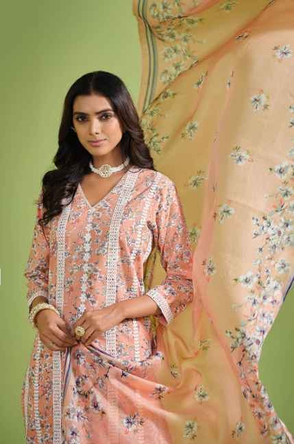 Sangria Floral Printed Pure Cotton Straight Kurta & Trousers With Dupatta