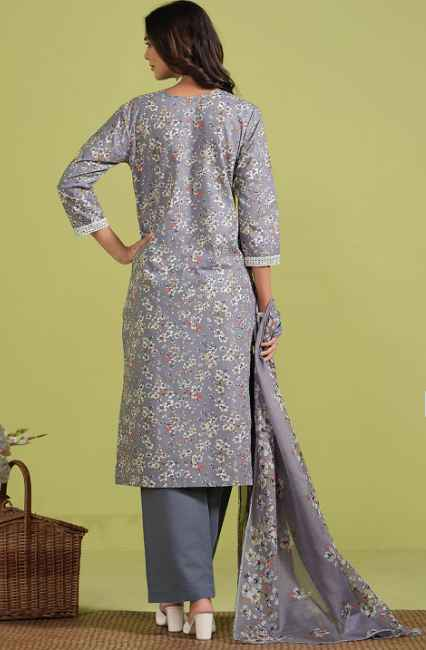 Sangria Floral Printed Pure Cotton Straight Kurtas Trouser With Dupatta
