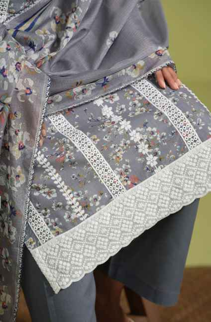 Sangria Floral Printed Pure Cotton Straight Kurtas Trouser With Dupatta