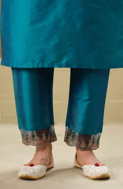 Sangria Floral Embroidered Straight Kurta & Trousers With Dupatta