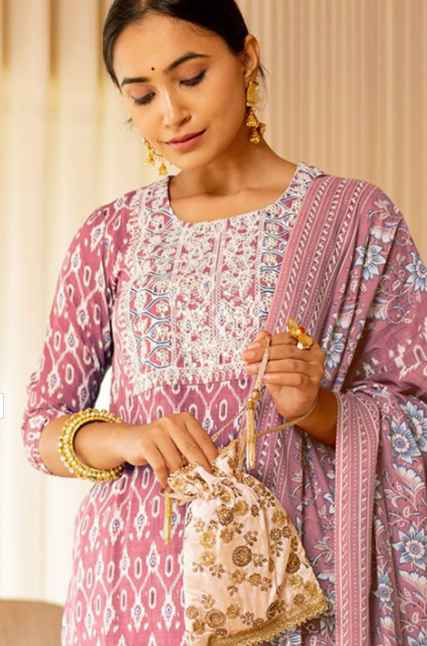 KALINI Ethnic Motifs Printed Sequinned Kurta With Trousers & Dupatta