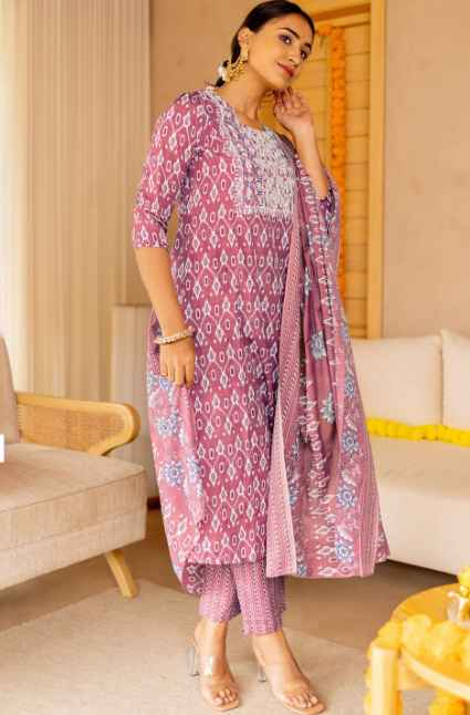 KALINI Ethnic Motifs Printed Sequinned Kurta With Trousers & Dupatta