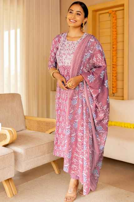 KALINI Ethnic Motifs Printed Sequinned Kurta With Trousers & Dupatta