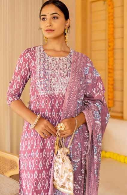 KALINI Ethnic Motifs Printed Sequinned Kurta With Trousers & Dupatta