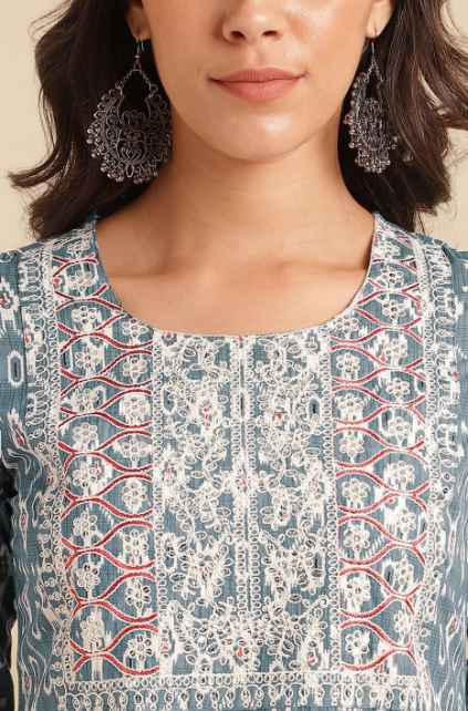KALINI Ethnic Motifs Printed Pure Cotton Kurta With Trousers & Dupatta