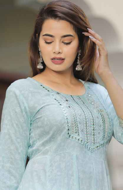 SINGNI Ethnic Motifs Printed Mirror Work Anarkali Kurta with Trousers & Dupatta