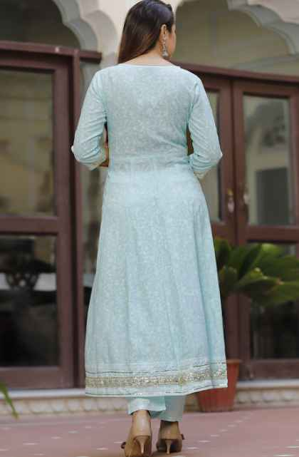 SINGNI Ethnic Motifs Printed Mirror Work Anarkali Kurta with Trousers & Dupatta