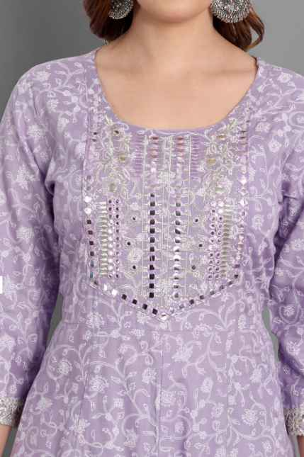 SINGNI Women Purple Ethnic Motifs Embroidered Mirror Work Kurta with Trousers & Dupatta