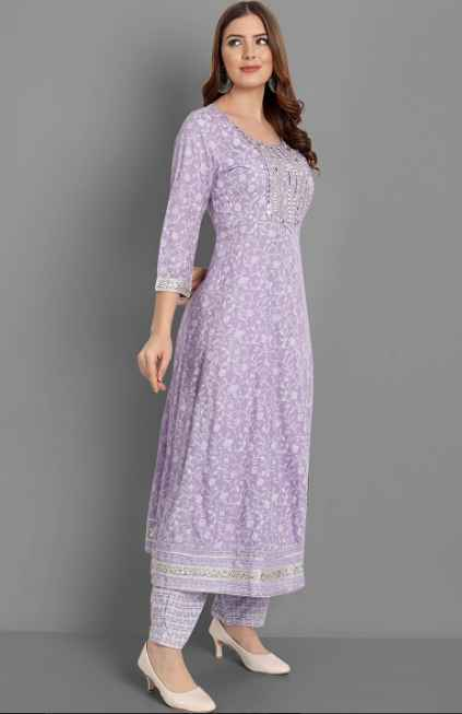 SINGNI Women Purple Ethnic Motifs Embroidered Mirror Work Kurta with Trousers & Dupatta