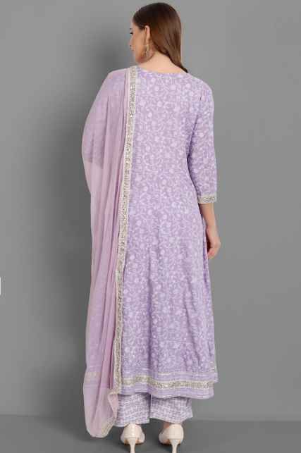 SINGNI Women Purple Ethnic Motifs Embroidered Mirror Work Kurta with Trousers & Dupatta