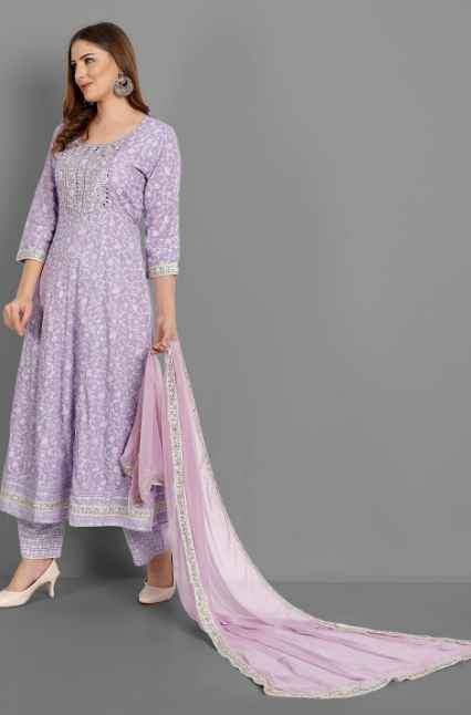 SINGNI Women Purple Ethnic Motifs Embroidered Mirror Work Kurta with Trousers & Dupatta