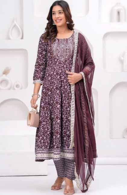 SINGNI Floral Printed Panelled Mirror Work A-Line Kurta With Trousers & Dupatta