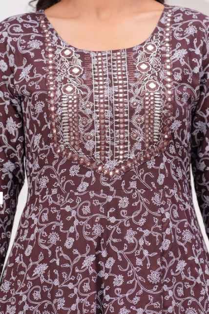 SINGNI Floral Printed Panelled Mirror Work A-Line Kurta With Trousers & Dupatta