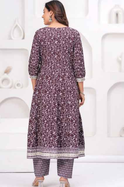SINGNI Floral Printed Panelled Mirror Work A-Line Kurta With Trousers & Dupatta