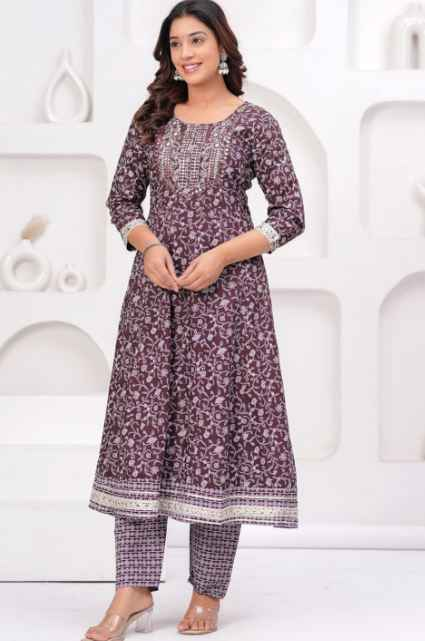 SINGNI Floral Printed Panelled Mirror Work A-Line Kurta With Trousers & Dupatta