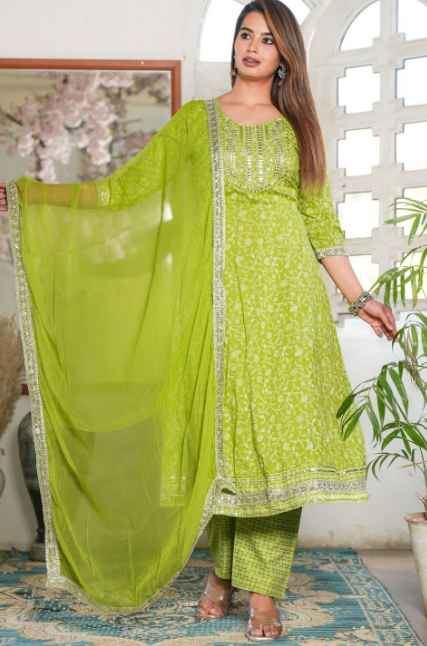 SINGNI Floral Printed Sequinned Anarkali Kurta with Trouser & Dupatta
