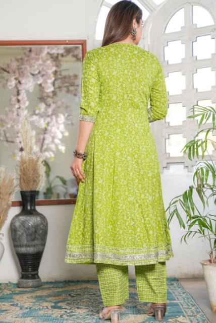 SINGNI Floral Printed Sequinned Anarkali Kurta with Trouser & Dupatta