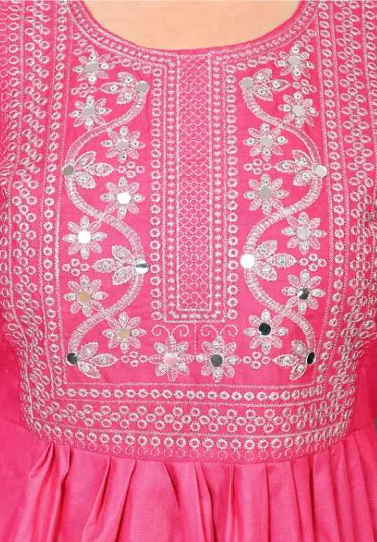 Trendy cotton embroidered nyra cut kurti with pant and without dupatta