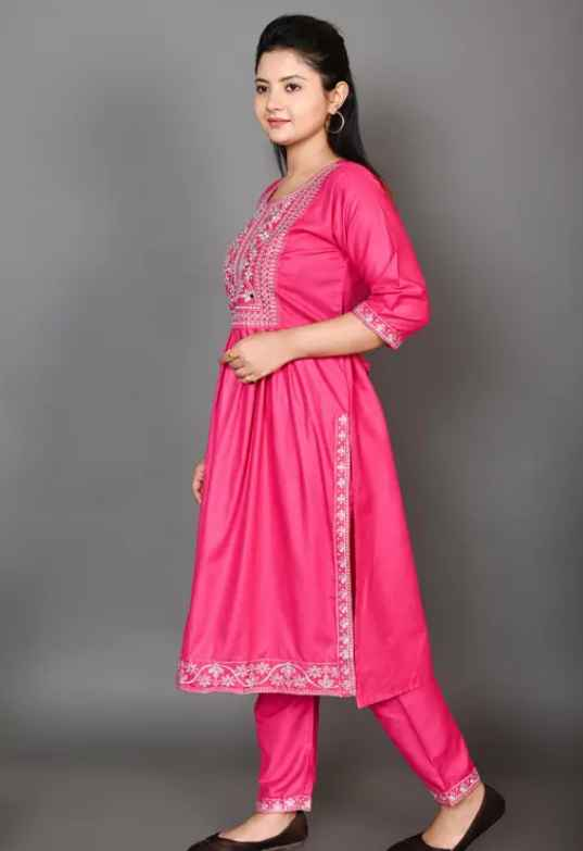 Trendy cotton embroidered nyra cut kurti with pant and without dupatta
