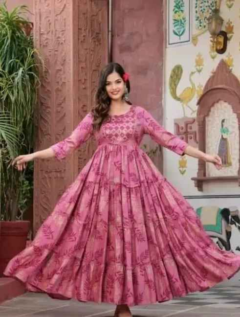 Flayered Anarkali kurti with embroidery yog