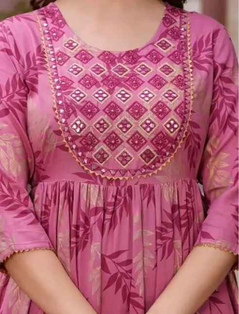 Flayered Anarkali kurti with embroidery yog