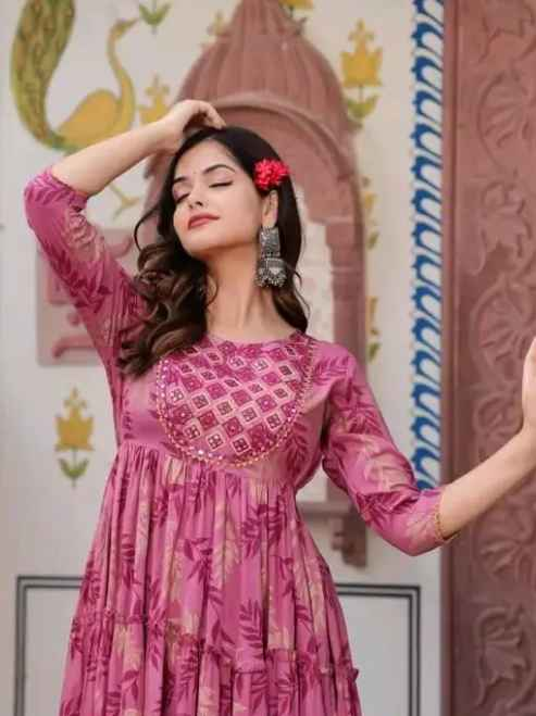 Flayered Anarkali kurti with embroidery yog