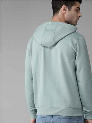 Roadster Men Green Solid Hooded Sweatshirt