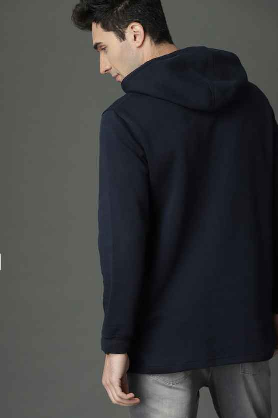 Roadster Men Navy Blue Solid Hooded Sweatshirt