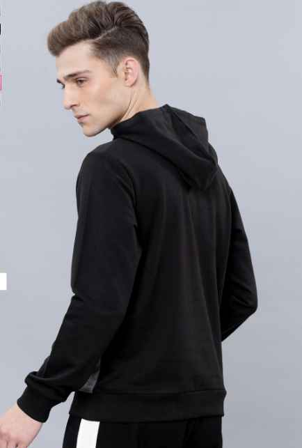 HIGHLANDER Men Black & Grey Colourblocked Hooded Sweatshirt