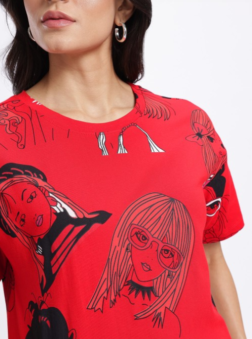 DressBerry Graphic Print Drop-Shoulder T-shirt