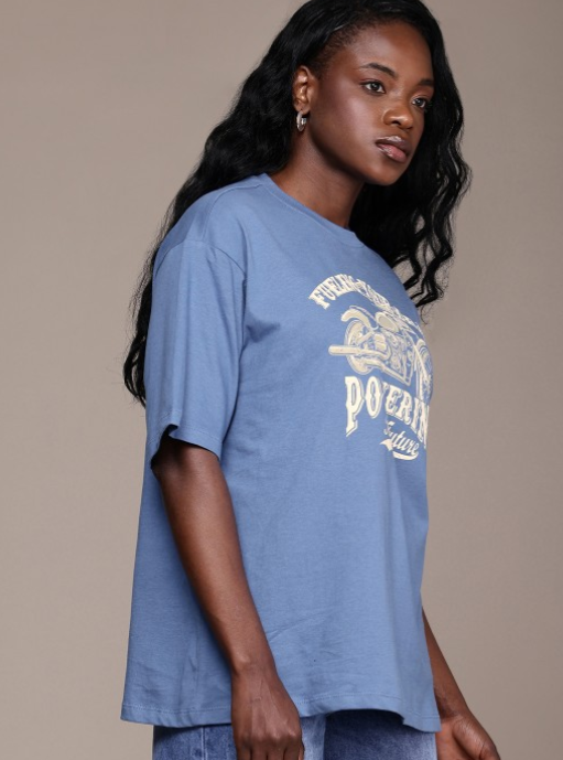Cotton Typography Drop-Shoulder Sleeves Oversized T-shirt