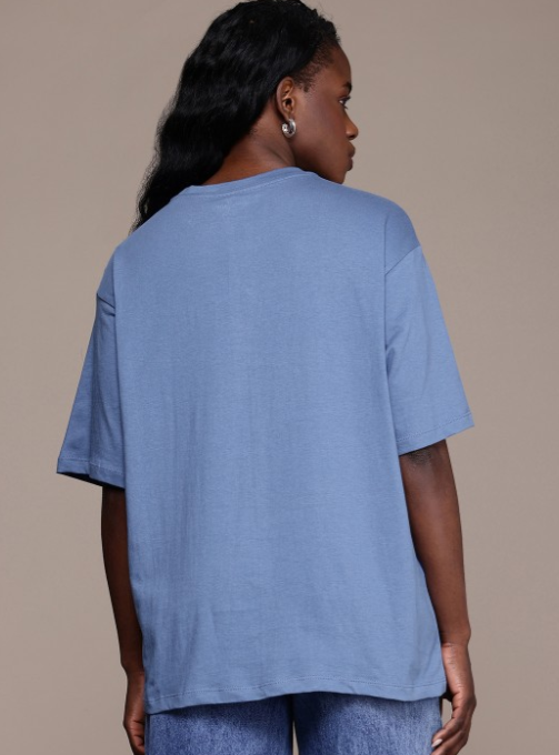 Cotton Typography Drop-Shoulder Sleeves Oversized T-shirt