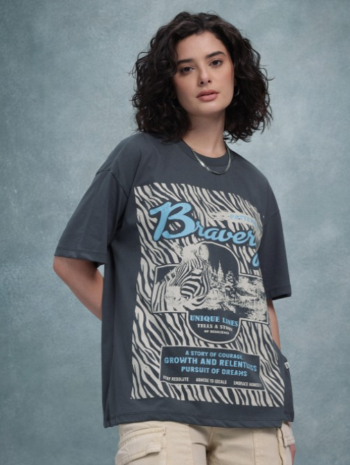 Printed Drop-Shoulder Sleeves Oversized T-shirt